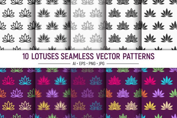 10 Lotuses Seamless Vector Patterns