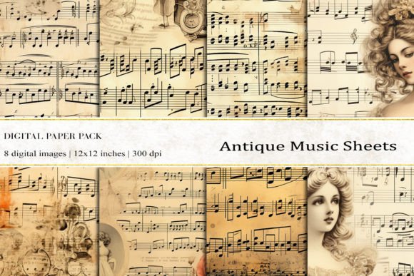 Antique Music Sheets Digital Papers for Creative Projects