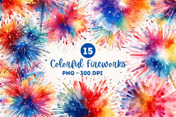Colorful Firework Watercolor Clipart