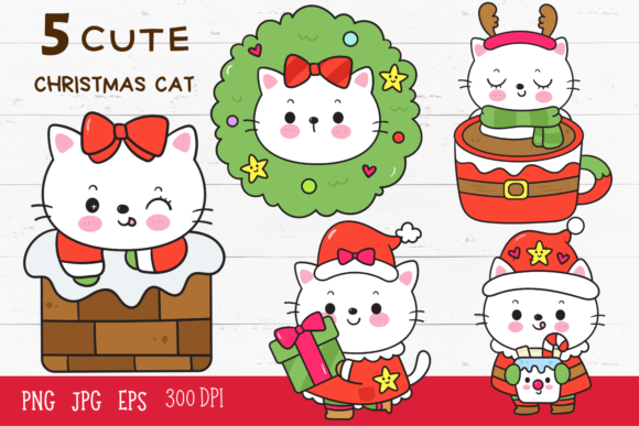 Cute Christmas Cat Sublimation Designs