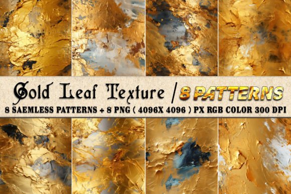 Gold Leaf Texture 8 Patterns Backgrounds
