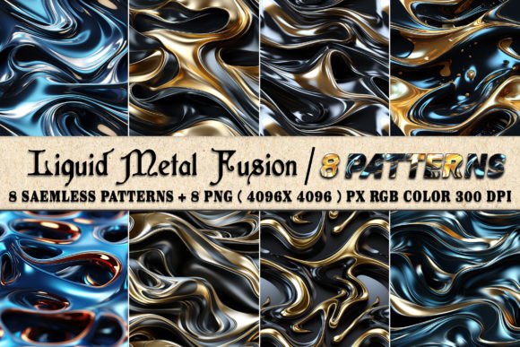 Liquid Metal Fusion 8 Patterns: Elevating Brand Identity with High-Resolution Seamless Design