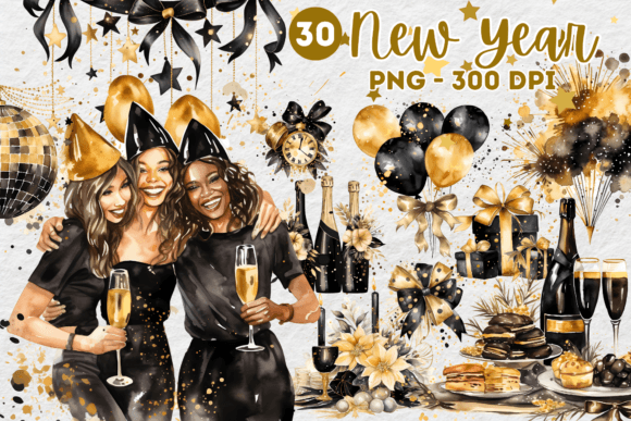 New Year s Eve Clipart Watercolor
