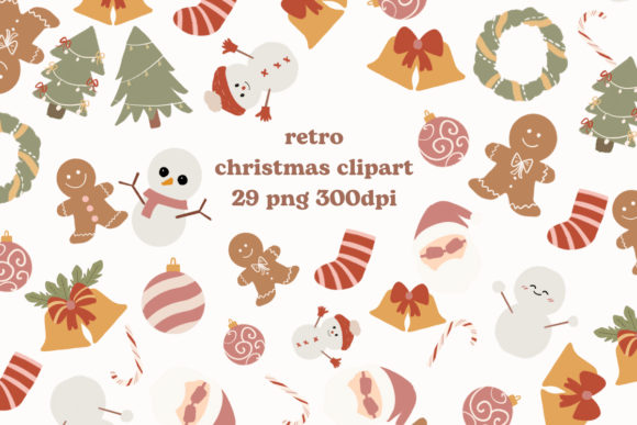 Retro Christmas Clipart Bundle PNG