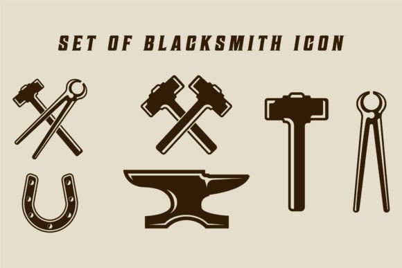 Set of Isolated Blacksmith Icon Vector