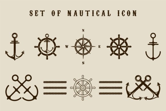 Set of Isolated Nautical Icon Vector