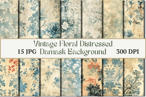 Vintage Distressed Damask Digital Papers